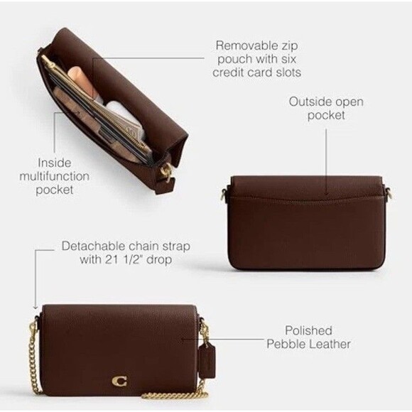 Coach Mila Crossbody Bag Polished Pebble Leather Merlot Gold Chain New with Tags - Picture 3 of 15